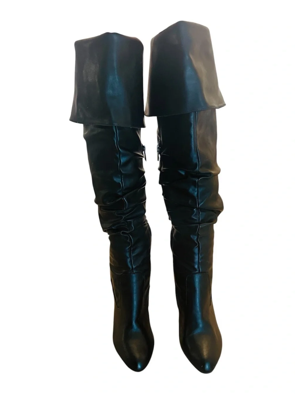 Women's Knee-High Slouch Boot in Black Faux Leather 4” Heel Womens 8 - Picture 2 of 11